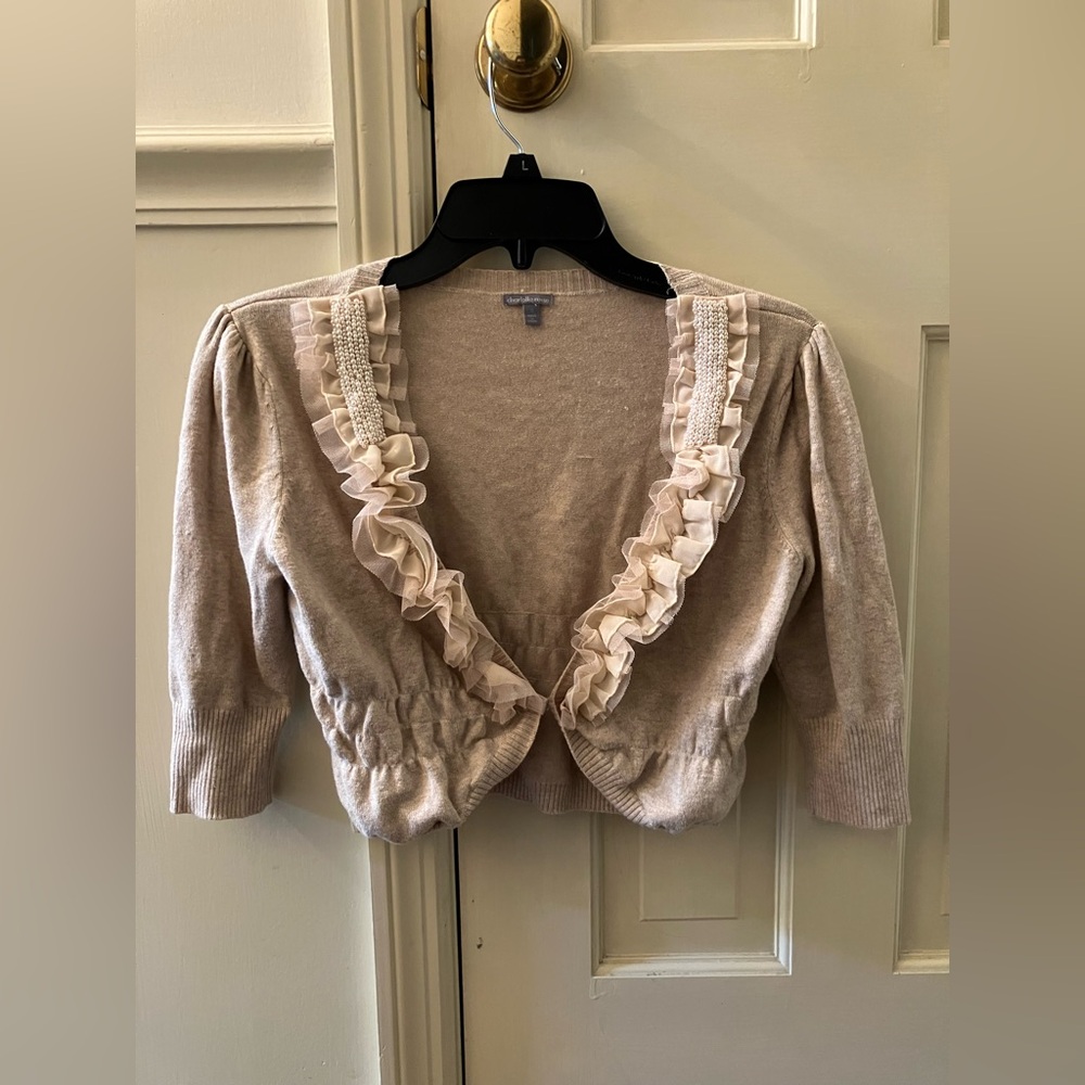 Charlotte Russe cardigan embellished with pearls and tulle